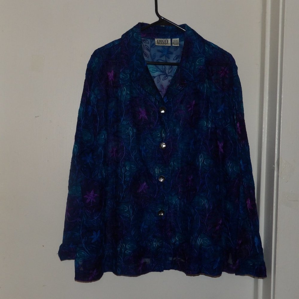 Chicos Design 100% Silk Embroidered Sheer Top / Jacket Sz 3 - Picture 1 of 7